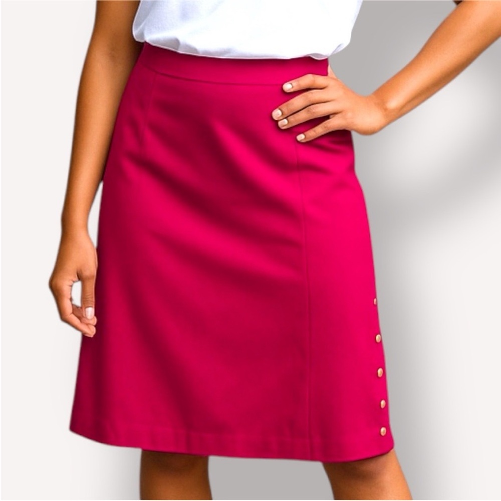Worthington Pink Skirt Gold Snap Button Slit 10P Magenta Petite - Picture 11 of 11